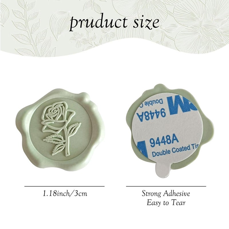 Pilloze 50 Pcs Adhesive Green Rose Wax Seal Stickers, Adhesive and Easy to Use Green Rose Envelope Stickers, Rose Seal for Wedding Invitation or Envelopes, Scrapbooking - Image 2